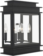 Livex 20204-04 Transitional Three Light Outdoor Wall Lantern from Princeton Collection in Black Finish