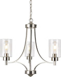 BOZO 3 Light Modern Chandelier Brushed Nickel Pendant Lighting Clear Glass Shades Contemporary Ceiling Light Fixtures for Dining Room Kitchen Living Room