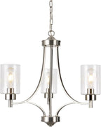 BOZO 3 Light Modern Chandelier Brushed Nickel Pendant Lighting Clear Glass Shades Contemporary Ceiling Light Fixtures for Dining Room Kitchen Living Room