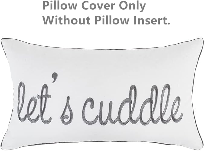 Sunkifover Decorative Rectangle Pillow Covers 12x20 Inches, Soft Solid Lumbar Pillowcase, Embroidered Rectangular Cushion Covers with Let's Cuddle Quote for Bed, Bedroom (Color Grey)