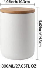 Ceramic Food Storage Jar Canister Modern Design Food Canisters with Airtight Seal Bamboo Lid, Loose Tea Coffee Spice Nuts Snacks Storage Jar Canister (White 27.05oz/800ml)