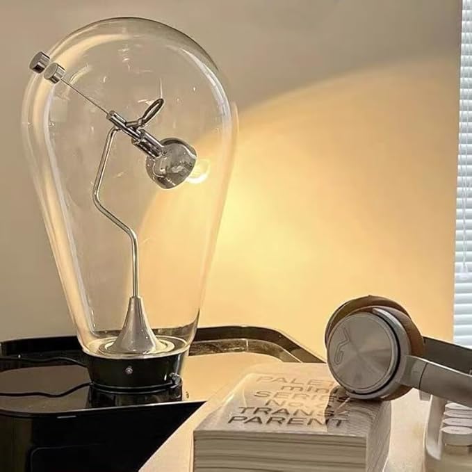 Bofea-Modern Glass Table Lamp,Desk Lamp for Home Office,Globe Nightstand Lamps with Clear Glass Shade,Touch Control Reading Light Creative Swing Arm Lamp for Living Room Study Room Decorative