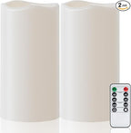 Amagic 2 Pack 8" x 4" Outdoor Plastic Electric flameless Candles with Remote Control and Timer, Battery Operated Flickering LED Pillar Fake Candle for Home, Wedding Decor, Ivory