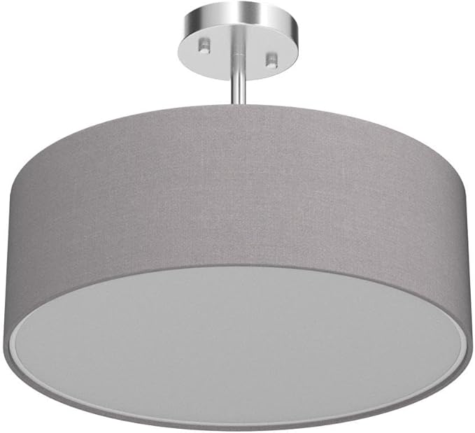 SomSom Ceiling Light, Semi-Flush Mount Modern Fabric Pendant Light Shade, Large Grey Drum Lampshade, Round Pendant Lamp, Lamps for bedrooms, Flush Chrome Matt, 3 Bulbs