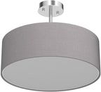 SomSom Ceiling Light, Semi-Flush Mount Modern Fabric Pendant Light Shade, Large Grey Drum Lampshade, Round Pendant Lamp, Lamps for bedrooms, Flush Chrome Matt, 3 Bulbs