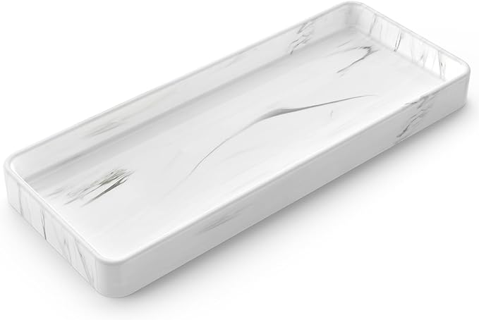 Gurygo 12" Ceramic Bathroom Vanity Tray for Kitchen Counter - Kitchen Soap Trays - Rectangular Vanity Tray for Bathroom - Porcelain Large Serving Trays (Marble, Set/1)