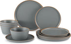 Melamine Dinnerware for 4, 12 Pieces Unbreakable Matte Plastic Plates and Bowls set, Kitchen Dish set BPA Free, Dishwasher Top Safe, Not Microwave, Not Oven (Grey)