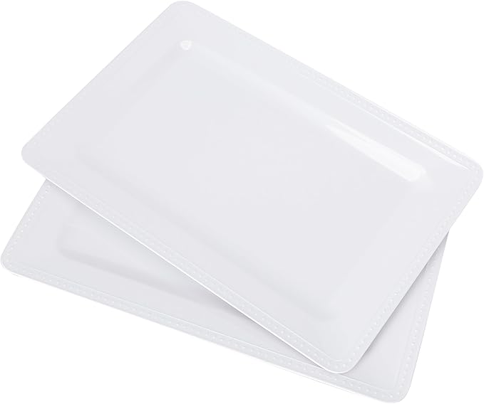 Melamine Large Serving Platter Set for Party Supplies,16"x11" Platters for Serving Food, 2pcs White reusable Serving Tray for Cookie, Fruit, Snack,Party Food Display,Stackable Kitchen CounterTop Tray