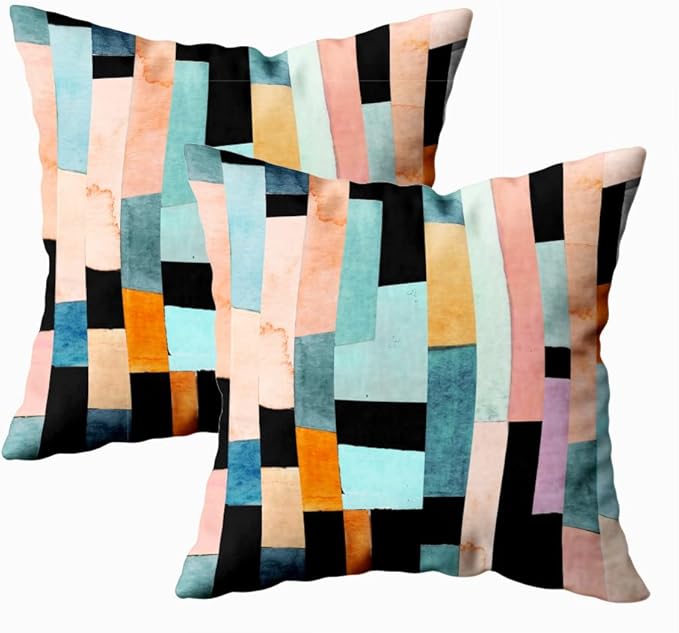 CAPSCEOLL Green Black Decorative Pillow Covers Geometric Stripes Abstract Oil Painting Orange 16X16 Inch Set of 2 Zipper Pillow Protector for Bedroom Couch Living Room Holiday Pillow Covers