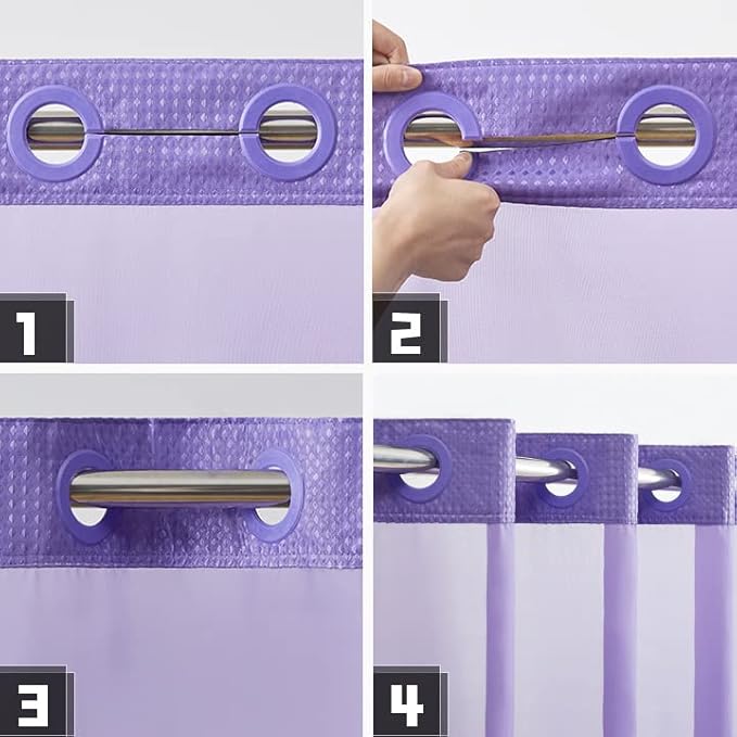 Furlinic Waffle Weave No Hook Shower Curtain with Snap in Liner,Honeycomb Textured Bathroom Curtains with See Through Top Window,Waterproof & Machine Washable,Hotel Quality,Purple,71x84 Inch