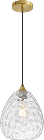 Glass Pendant Lights Kitchen Island, Brass Gold Pendant Lighting Fixtures, Modern Hanging Ceiling Light with 8.27'' Hammered Glass Shade for Farmhouse Dining Room Bedroom Hallway(1 Pack)