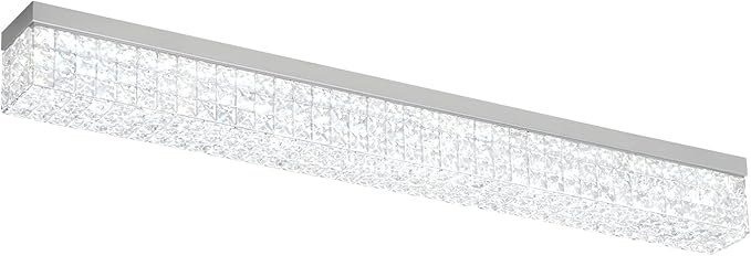 L48 Rectangular Chandelier Flush Mount Rectangle Chandelier Modern K9 Crystal Chandeliers Light Fixture for Dining Room Bedroom Bar Silver Crystal Ceiling Lights
