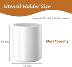 Utensil Holder Kitchen Utensil Holder for Countertop, Ceramic Cooking Utensil Holder for Kitchen Counter, Large Modern Spatula Holder Utensil Organizer Kitchen Decor, 6.5”H x 5.5”D White