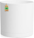 10 Inch Large Plant Pots for Indoor Outdoor Plants, Cylinder Deep Flower Pots with Drainage Holes and Saucer, Big Decorative Plastic Planter Pots for Garden House Plants, White