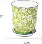 CHIVE ‘Liberte’ Ceramic Succulent Pots — 4.25” Cute Vintage Farmhouse Style Planters for Indoor Plants — Beautiful Home & Kitchen Decor — Green Garden