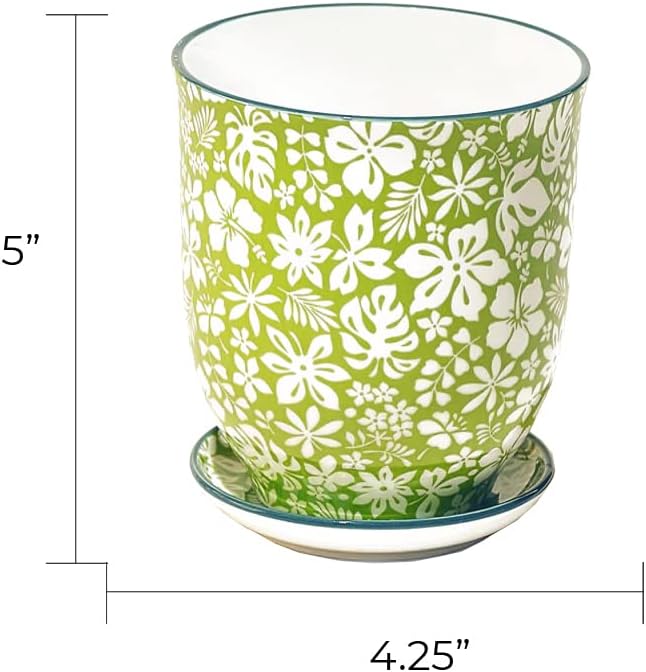 CHIVE ‘Liberte’ Ceramic Succulent Pots — 4.25” Cute Vintage Farmhouse Style Planters for Indoor Plants — Beautiful Home & Kitchen Decor — Green Garden
