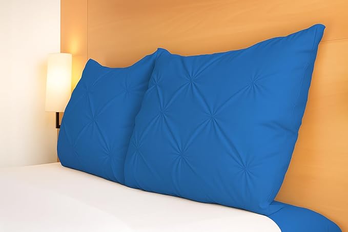 COTTON STICH King Pillow Shams Set of 2, Zipper Closure, New Blue Pinch Pleated Pillow Shams 20x36 Pillow Covers Hotel Quality 100% Egyptian Cotton 600 Thread Count Gorgeous Decorative