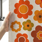 Retro Flowers Shower Curtain, Groovy Brown Orange Sun Flower Vintage 70s Fabric Shower Curtains Set for Bathroom Funky Hippie 1970 Boho Yellow Floral Decoration with Hooks 72 X 72 inch Bath Decor