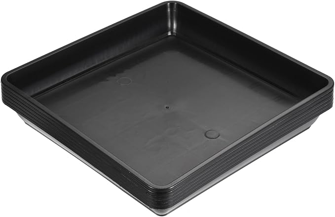 MECCANIXITY Plant Pot Saucer 7 Inch Plastic Square Flower Drip Tray for Indoor Outdoor, Black Pack of 6