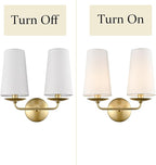 Modern Gold 2-Light Wall Sconces Hardwired Brass Double Sconce with Fabric Shade for Bedroom, Fireplace, Staircase, Bathroom, Hallway