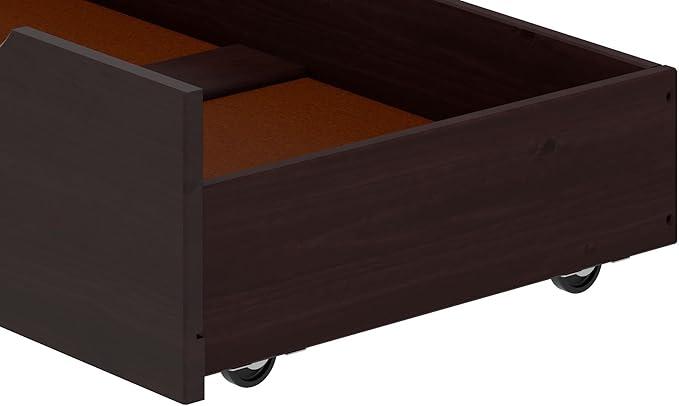 Espresso Underbed Storage Drawers, Set of 2, Solid Wood Construction, Easy Wheel Movement, Fits Bed Frames 9.75 in. or Higher, Ideal for Children's Bedroom, 35 in. W x 19.25 in. D x 8 in. H