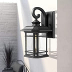 Emliviar Outdoor Wall Lanterns 2 Pack, 1-Light Exterior Wall Mount Light, Black Finish with Clear Seedy Glass, 2084B-2BK