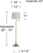 360 Lighting Westbury Traditional 70" Tall Standing Floor Lamp Skinny Large Adjustable Swing Arm Pole Gold Antique Brass Finish Living Room Bedroom House Reading Office Wimberley Beige Drum Shade