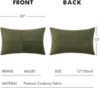 MIULEE 12x20 Inch Boho Lumbar Accent Pillows Set of 2 - Olive Green Corduroy Textured Throw Pillow Covers with Cross Patchwork Design, Soft Spliced Decorative for Sofa, Bed & Reading Nook