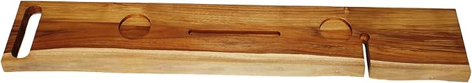 EcoDecors Eleganto 50" Live Edge Solid Teak Bath Caddy Tray with Handle, Book & Tablet Holder, Wine Glass Holders, Luxury Bathtub Tray