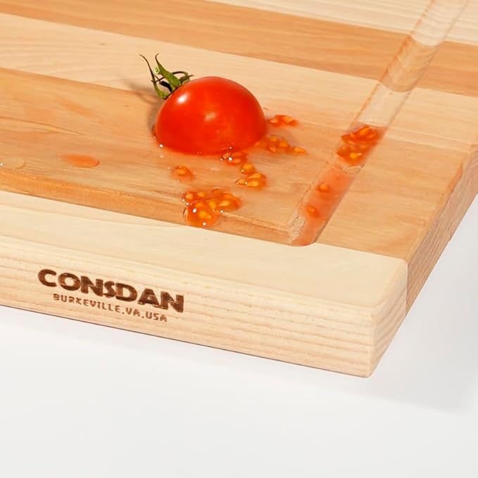 CONSDAN Wood Cutting Board for Kitchen, 16 x 12, USA Grown Solid Hickory Hardwood, Edge Grain, Chopping Board, Butcher Block with Juice Groove, Prefinished with Food-Safe Oil, 3/4" Thick