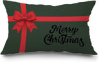 JINYO Coquette Red Christmas Ribbon Bow Pillow Covers 12x20, Red and Green Merry Christmas Pillow Covers for Couch Bed Living Room Bedroom Home