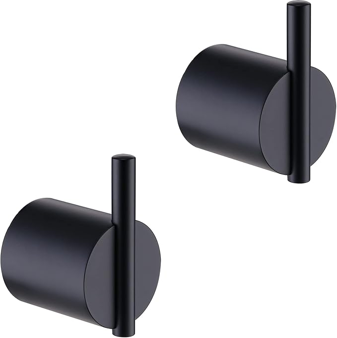 RANDOM Matte Black Towel Hooks 2 Pack 304 Stainless Steel Towel Rack Robe Hook for Bathroom Kitchen Hardware Accessories Wall Mounted Contemporary Style 96068-8MB.