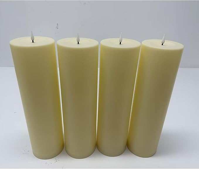 4 Pack 14" x 4" Large Outdoor Candles, Waterproof Flickering LED Flameless Candles with Timer, Battery Operated Candles with Remote Control Realistic Fake Pillar for Patio Porch Lanterns, Ivory