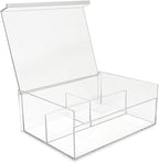 Isaac Jacobs 3-Compartment Clear Acrylic Organizer with Lid (6.7" L x 8.6" W x 3.4" H), Multi-Sectional Tray, Storage Solution for Makeup, School & Office Supplies (1 Large, 2 Medium)