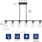 TODOLUZ 6-Lights Kitchen Island Pendant Light Fixture in Black Finish, Linear Hanging Ceiling Lighting Dining Room Chandelier with Seeded Glass Shade
