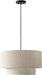 20" Farmhouse Pendant Light Fixtures, 2-Tier Drum Pendant Lighting with Linen Lampshade, 3-Light Modern Hanging Chandeliers for Dining Room, Living Room, Bedroom, and Kitchen