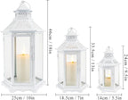 TRIROCKS Set of 3 Decorative Candle Lanterns18''&13"&10" H Hexagonal Candle Holder Vintage Metal Hanging Lantern with Tempered Glass for Garden Patio Wedding Event Indoors Outdoors(White)