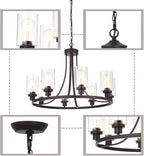 MELUCEE 8 Lights Large Farmhouse Chandelier Wagon Wheel, Industrial Island Lights for Kitchen Dining Room Lighting Fixtures Hanging Oil Rubbed Bronze Finish