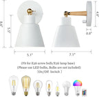 ClanKin White Wall Sconces Lighting Fixture Set of 2, Angle Adjustable Wall Mounted Bedside Lamp with On-Off Switch for Industrial Bedroom Bathroom Hallway Living Room (2Pack-White)