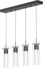 Alice 4-Light Chandelier Pendant Ceiling Light, Integrated Led and Bubble Glass, for Kitchen Island, Hallway, Entryway, Passway, Dining Room, Bedroom, Balcony Living Room (Black)