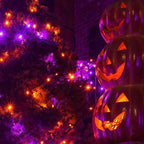 2 Pack 200 LED Solar Halloween Lights Outdoor Waterproof, Solar String Lights for Outside, Solar Tree Light with 8 Lighting Modes for Xmas Party Garden Yard Halloween Decorations (Orange and Purple)