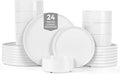 24 Pcs Porcelain Dinnerware Set for 8, White Chip and Scratch Resistant Dinner Set, Kitchen Plates and Bowls Set - Dishwasher & Microwave Safe Dinging Dishes Set, QOMO-1996