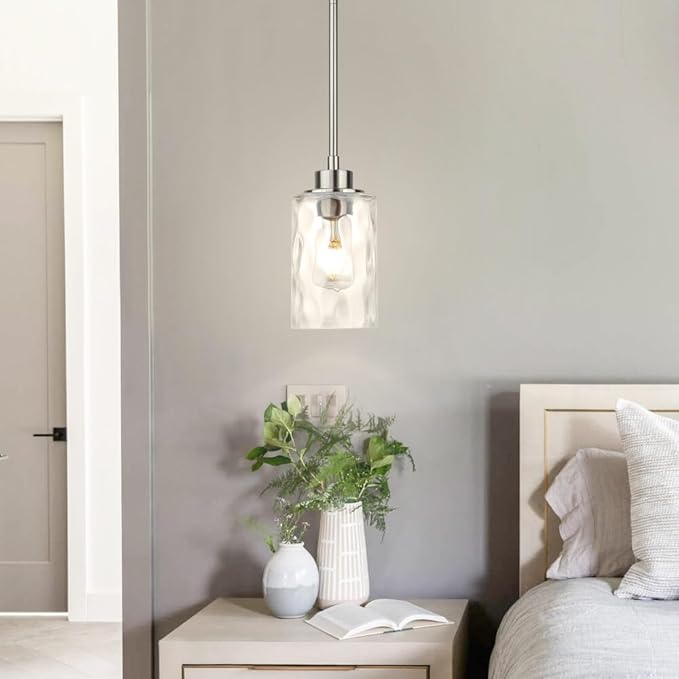 XiNBEi Lighting Mini Pendant Light 1 Light Glass Pendant Lighting, Modern Adjustable Kitchen Hanging Light Brushed Nickel Finish XB-P1227-BN
