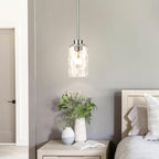 XiNBEi Lighting Mini Pendant Light 1 Light Glass Pendant Lighting, Modern Adjustable Kitchen Hanging Light Brushed Nickel Finish XB-P1227-BN