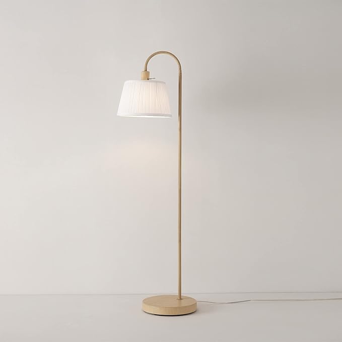Globe Electric 65907 52" Floor Lamp, Light Faux Wood, White Pattern Shade, On/Off Rotary Switch on Socket