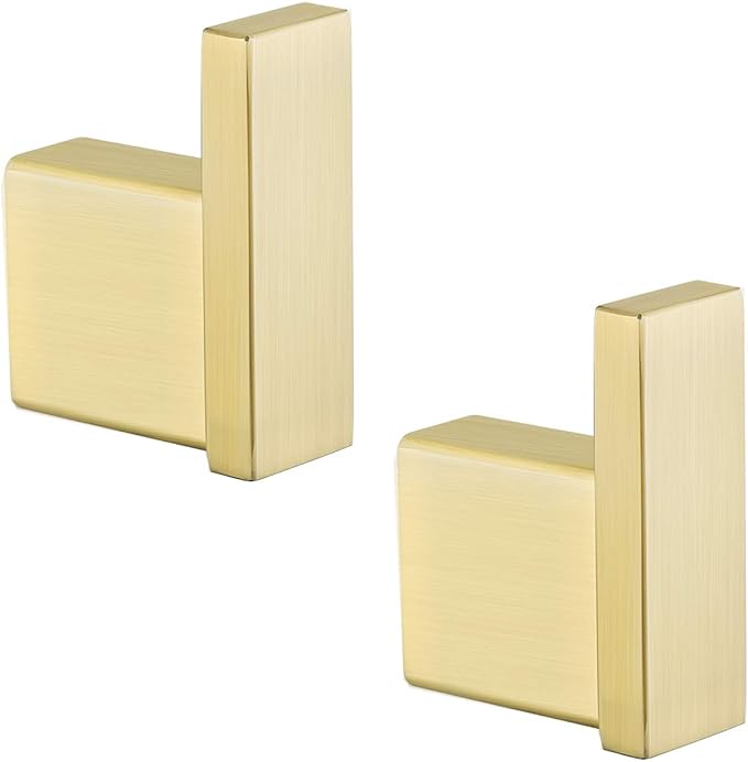 RANDOM Brushed Gold Towel Hook Modern Steel Clothes Rack Wall Mounted Coat Robe Clothes Hook for Bathroom Kitchen Home Garage 304 Stainless Steel Wall Hook 2 Pack 96009-8BG.