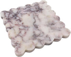 Square Marble Decorative Tray with Scalloped Edge, Luxury Natural Stone Bathroom Vanity Tray, Dresser Top Perfume Coffee Home Kitchen Sink Tray, Key Trinket Ring
