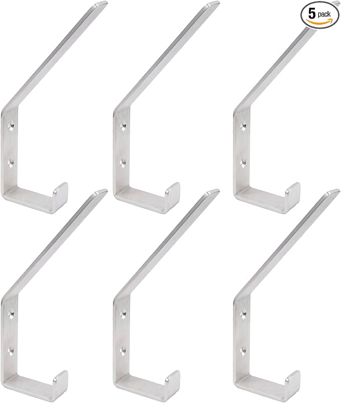 6 Pack Heavy Duty Steel C Style Double Wall Hooks for Indoors and Outdoors - 6 Pack (Brushed Nickel)
