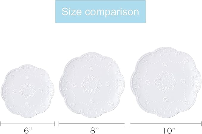 YBK Tech Elegant Round Embossed Lace Plate, Ceramic Serving Plate for Breakfast Afternoon Tea (White, 6-inch)