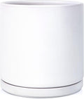 Kazeila 12 Inches Ceramic Planter Pot - Saucer and Drainage Hole - Full Glazed - Matte White